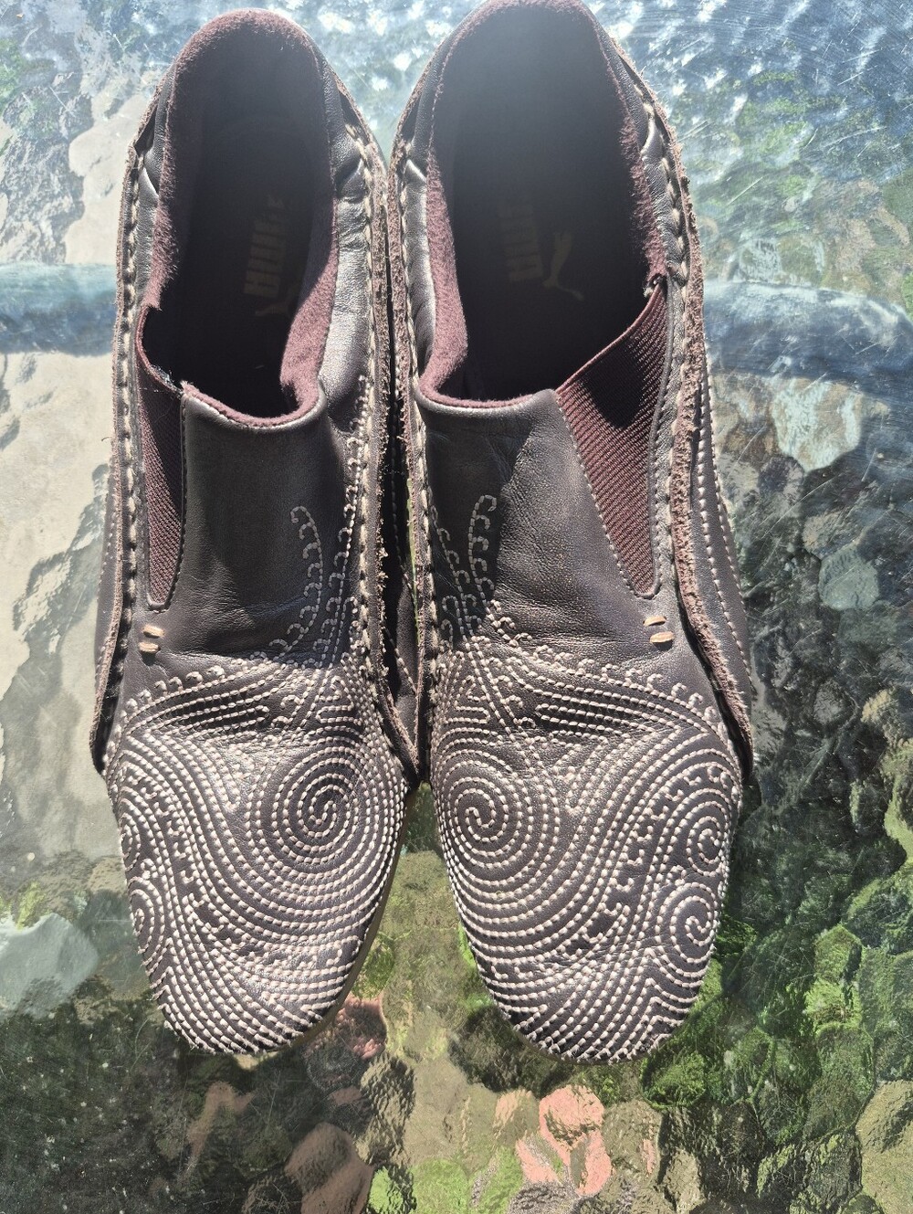 RARE Vintage Puma Yin Women's Brown Embellished Slip-On Sneakers